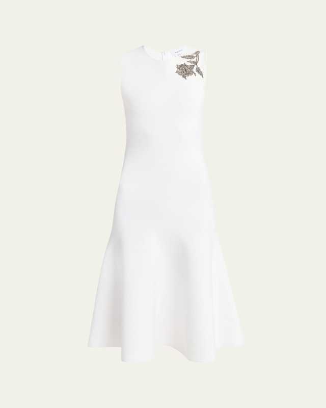 Crystal Embroidered Sleeveless Flared Midi Dress